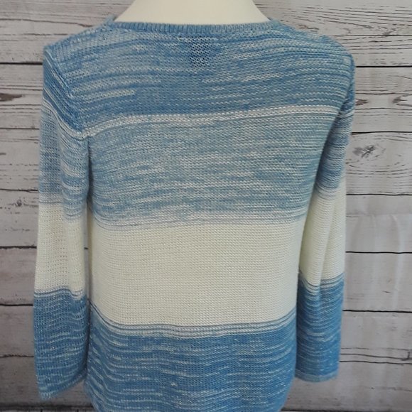 Blue White Metallic Thread XL Cotton Blend Sweater - Picture 2 of 3
